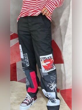 SWIXXZ Black Punk Patchwork Pants Women’s Size Small